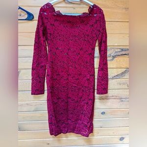 Off The Shoulder Lace Bodycon Dress Long Sleeve Midi Party Club Dresses